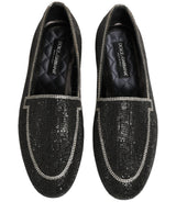 Dolce & Gabbana Black Crystal Embellished Men Loafers Shoes