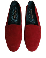 Dolce & Gabbana Red Suede Logo Slip On Flats Loafers Shoes