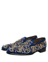 Dolce & Gabbana Blue Velvet Embellished Dress Loafers Shoes