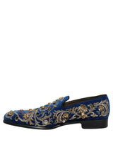 Dolce & Gabbana Blue Velvet Embellished Dress Loafers Shoes