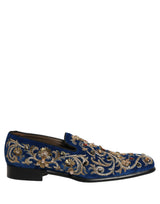 Dolce & Gabbana Blue Velvet Embellished Dress Loafers Shoes