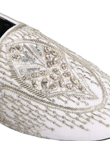 Dolce & Gabbana White Satin Embellished Dress Loafers Shoes