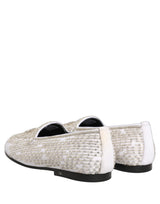 Dolce & Gabbana White Satin Embellished Dress Loafers Shoes