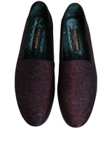 Dolce & Gabbana Maroon Glitter Lurex Logo Dress Loafers Shoes