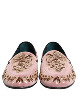 Dolce & Gabbana Pink Velvet Floral Embroidery Loafers Shoes