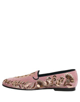 Dolce & Gabbana Pink Velvet Floral Embroidery Loafers Shoes