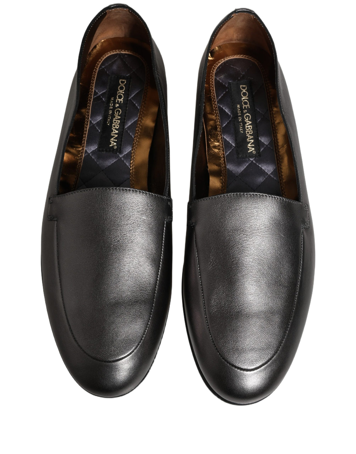 Dolce & Gabbana Silver Leather DG Logo Slip On Loafers Shoes