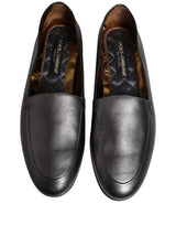 Dolce & Gabbana Silver Leather DG Logo Slip On Loafers Shoes