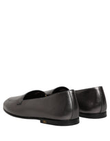 Dolce & Gabbana Silver Leather DG Logo Slip On Loafers Shoes