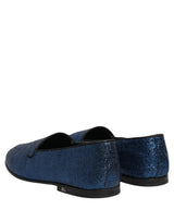 Dolce & Gabbana Blue Glitter Lurex DG Logo Dress Loafers Shoes