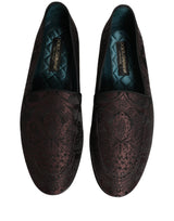 Dolce & Gabbana Maroon Jacquard Leather Slip On Loafers Shoes