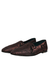 Dolce & Gabbana Maroon Jacquard Leather Slip On Loafers Shoes