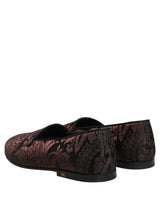 Dolce & Gabbana Maroon Jacquard Leather Slip On Loafers Shoes