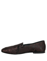 Dolce & Gabbana Maroon Jacquard Leather Slip On Loafers Shoes