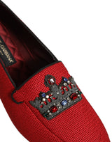 Dolce & Gabbana Red Crown Embellished Dress Loafers Shoes