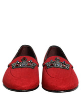 Dolce & Gabbana Red Crown Embellished Dress Loafers Shoes
