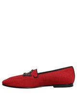 Dolce & Gabbana Red Crown Embellished Dress Loafers Shoes