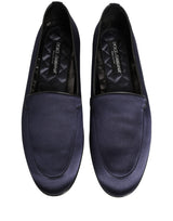 Dolce & Gabbana Navy Blue Satin DG Logo Dress Loafers Shoes