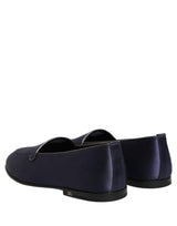 Dolce & Gabbana Navy Blue Satin DG Logo Dress Loafers Shoes