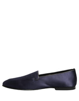 Dolce & Gabbana Navy Blue Satin DG Logo Dress Loafers Shoes