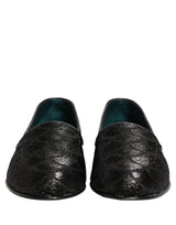 Dolce & Gabbana Black Glitter Brocade Men Dress Loafers Shoes