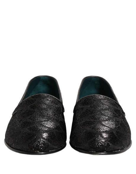 Dolce & Gabbana Black Glitter Brocade Men Dress Loafers Shoes