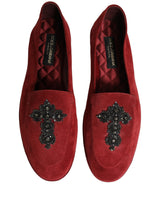 Dolce & Gabbana Red Suede Cross Slip On Dress Loafers Shoes