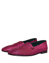 Dolce & Gabbana Pink Glitter Lurex Logo Dress Loafers Shoes