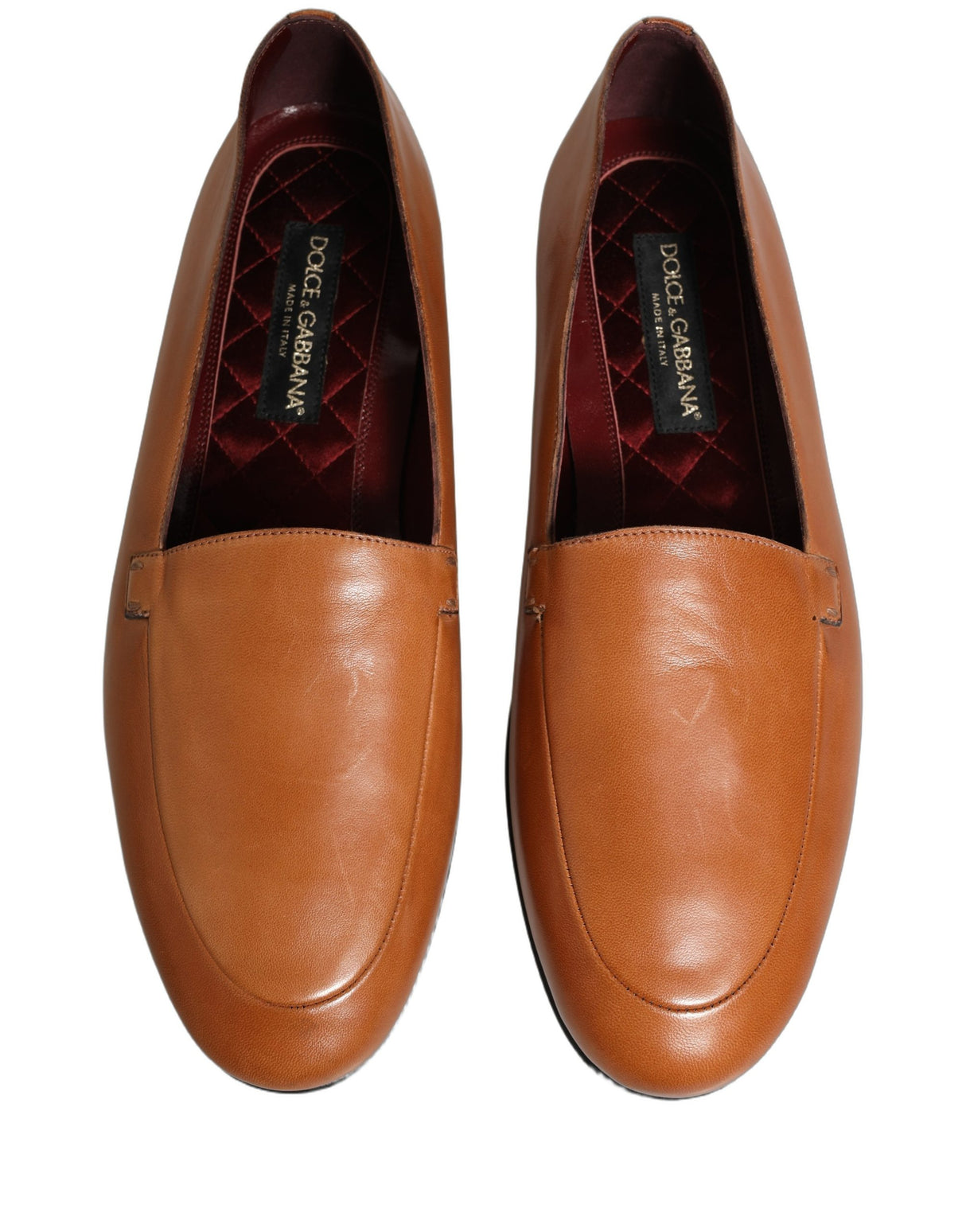 Dolce & Gabbana Brown Leather Logo Slip On Men Loafers Shoes