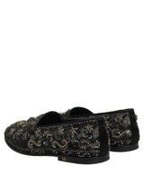 Dolce & Gabbana Black Rhinestone Embellished Loafers Shoes