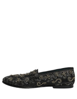 Dolce & Gabbana Black Rhinestone Embellished Loafers Shoes