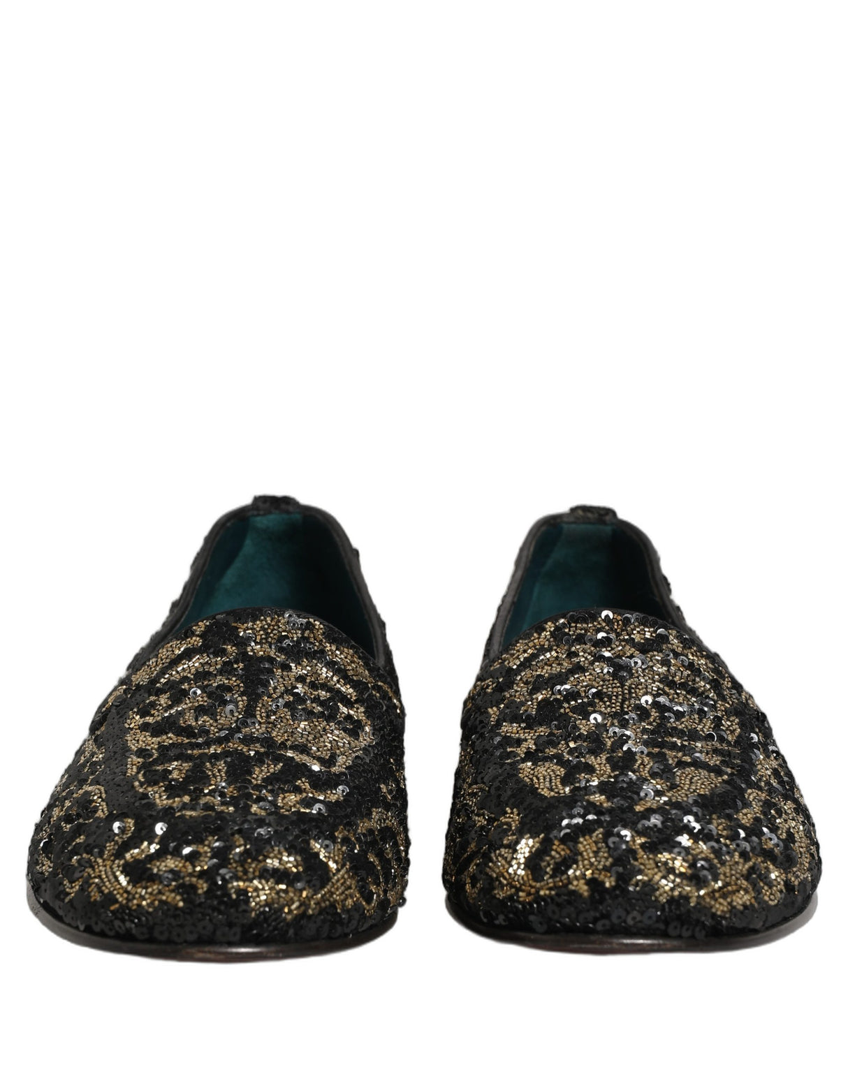 Dolce & Gabbana Black Gold Embellished Dress Loafers Shoes