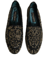 Dolce & Gabbana Black Gold Embellished Dress Loafers Shoes