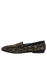 Dolce & Gabbana Black Gold Embellished Dress Loafers Shoes