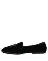 Dolce & Gabbana Black Velvet Crown Embroidery Loafers Shoes