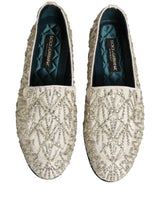 Dolce & Gabbana White Velvet Embroidered Dress Loafers Shoes