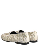 Dolce & Gabbana White Velvet Embroidered Dress Loafers Shoes