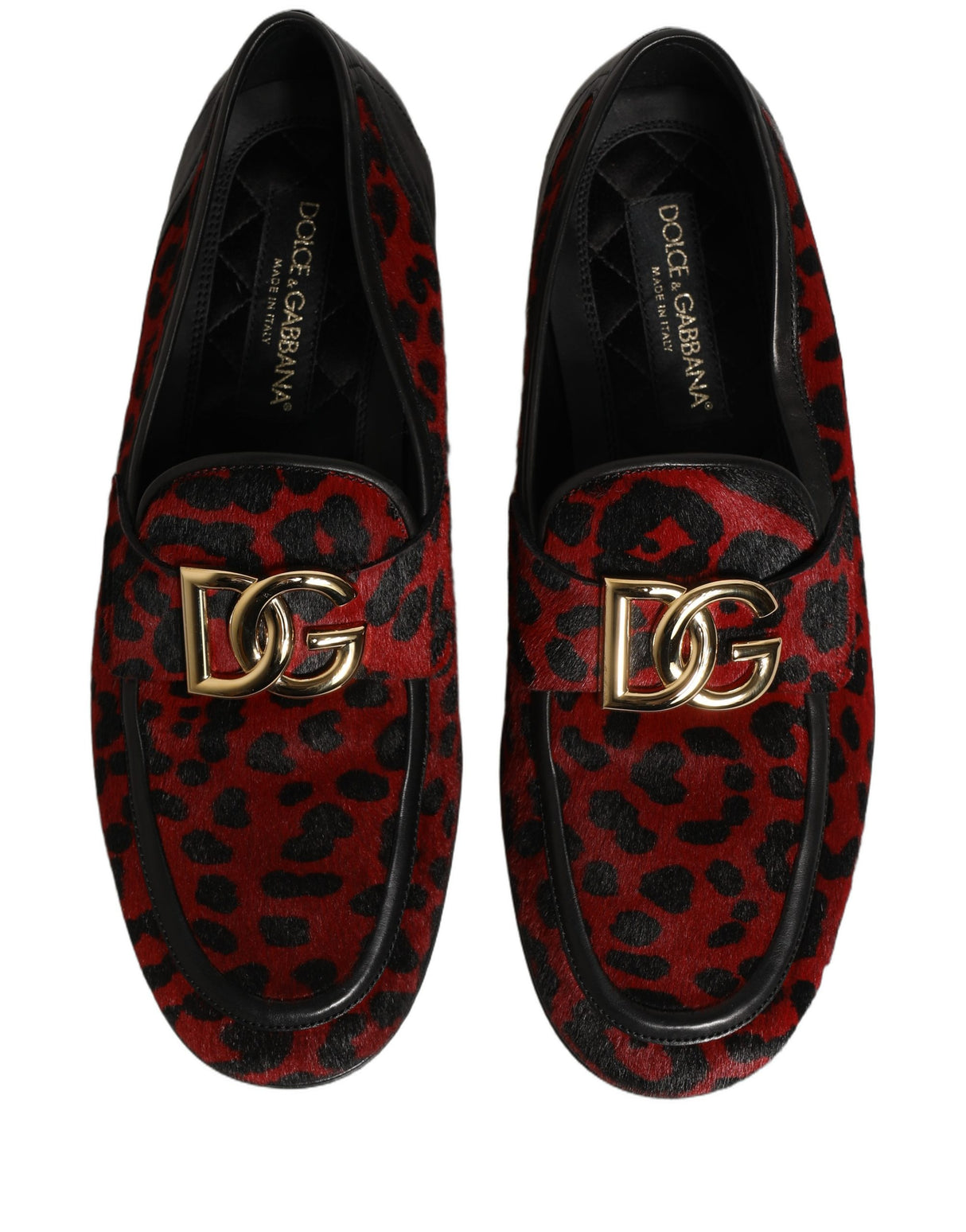 Dolce & Gabbana Red Leopard Print Pony Hair Dress Loafers Shoes