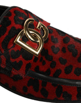 Dolce & Gabbana Red Leopard Print Pony Hair Dress Loafers Shoes