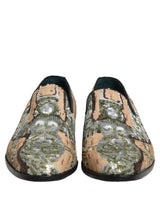 Dolce & Gabbana Beige Sequin Embroidery Dress Loafers Shoes