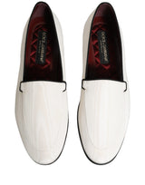 Dolce & Gabbana White Velvet Slip On Men Flats Loafers Shoes