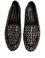 Dolce & Gabbana Black Crystal Embellished Dress Loafers Shoes