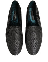 Dolce & Gabbana Silver Jacquard Leather Slip On Loafers Shoes