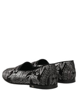 Dolce & Gabbana Silver Jacquard Leather Slip On Loafers Shoes