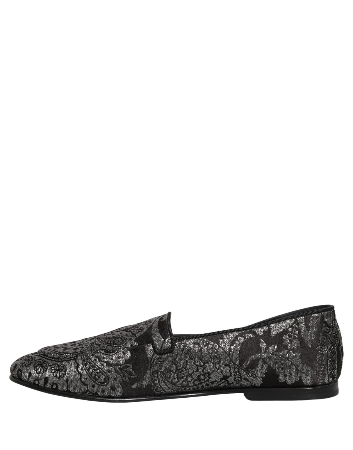Dolce & Gabbana Silver Jacquard Leather Slip On Loafers Shoes
