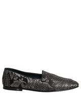 Dolce & Gabbana Silver Jacquard Leather Slip On Loafers Shoes