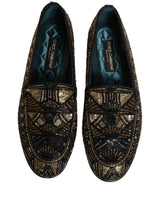Dolce & Gabbana Black Gold Embellished Slip On Loafers Shoes