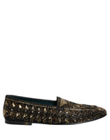 Dolce & Gabbana Black Gold Embellished Slip On Loafers Shoes