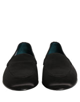 Dolce & Gabbana Black Satin Logo Slip On Flats Loafers Shoes