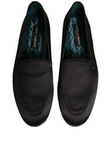 Dolce & Gabbana Black Satin Logo Slip On Flats Loafers Shoes